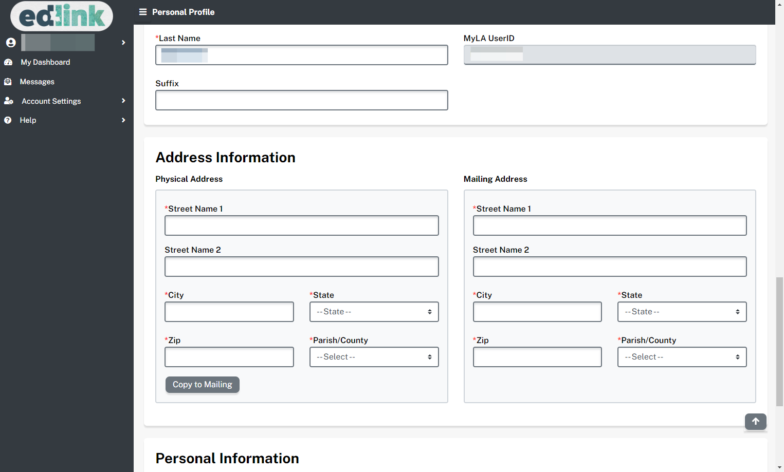 Enter your school or site address in the Address Information section.
