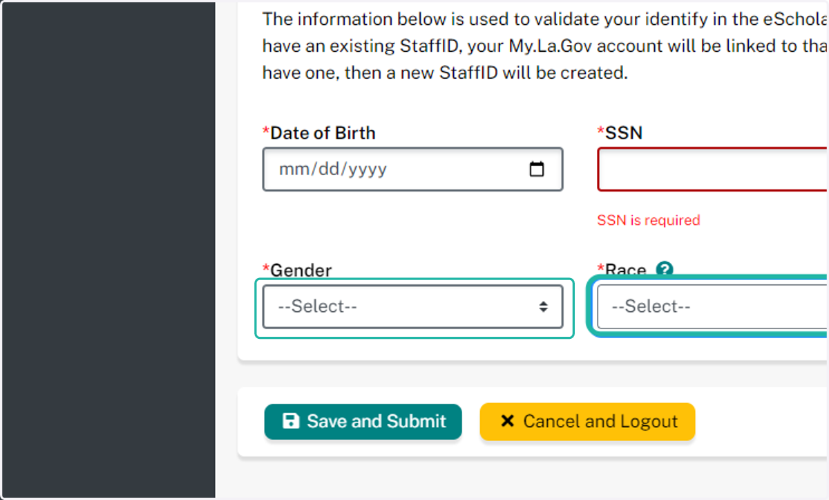 Enter your Gender and Race