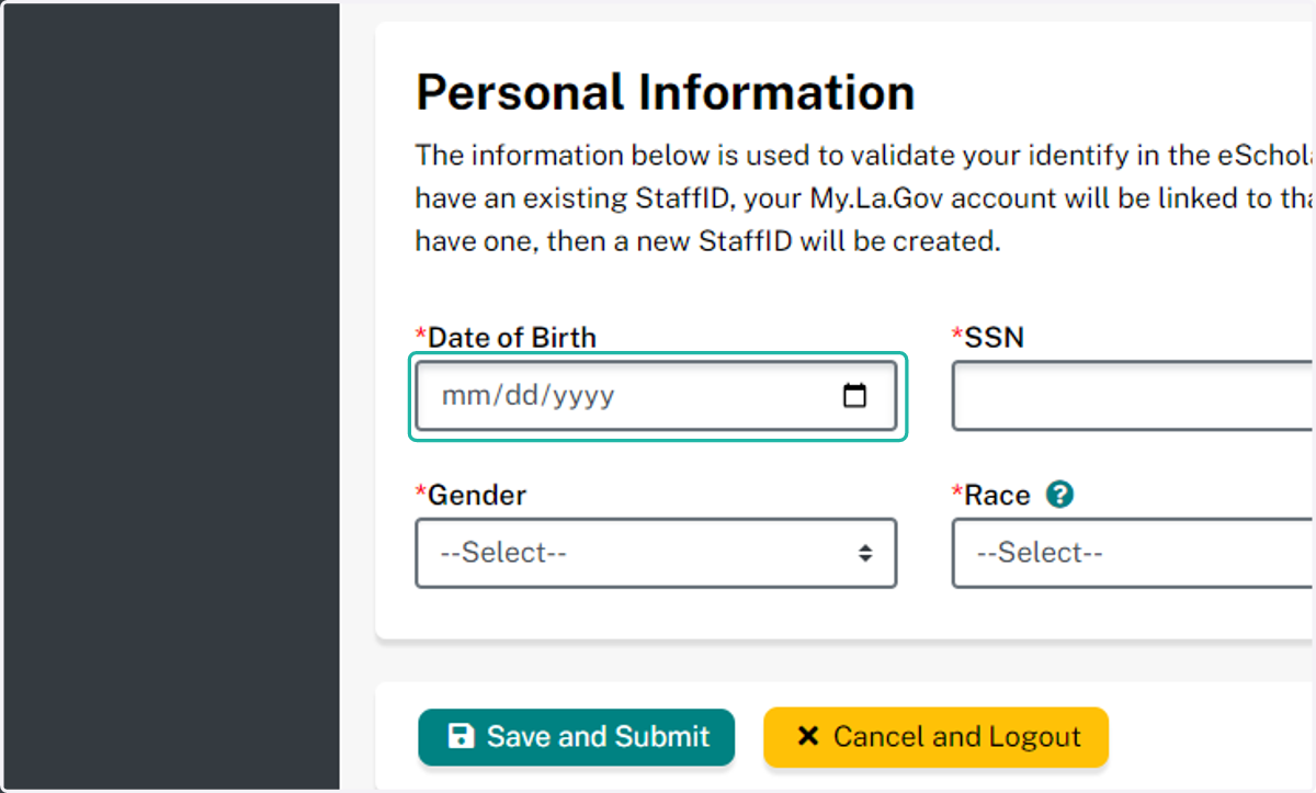 Enter your Date of Birth