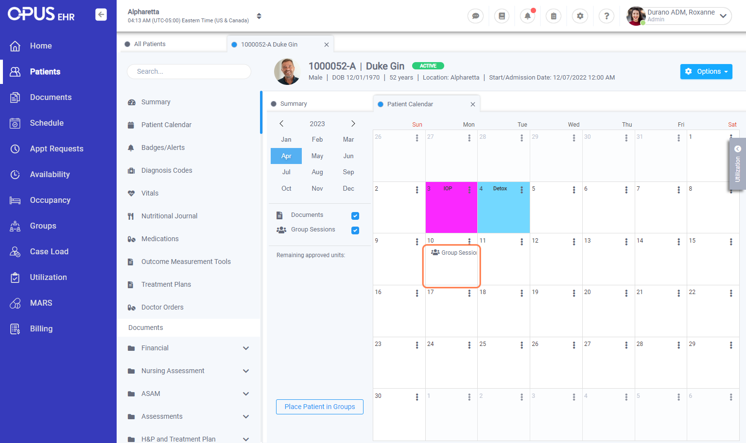 Group session we have placed patient in should now appear on the patient calendar.