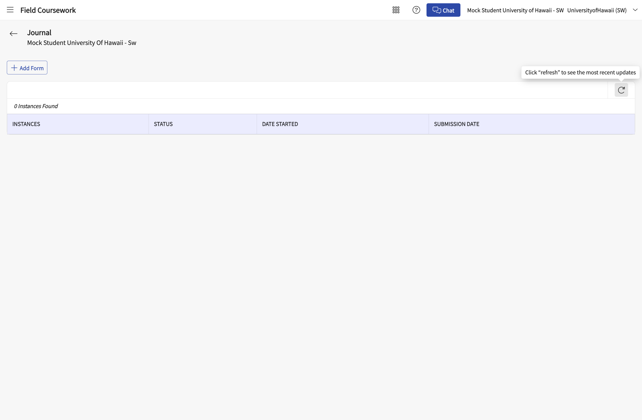 Click on Refresh Instances to see submitted or saved Journal.