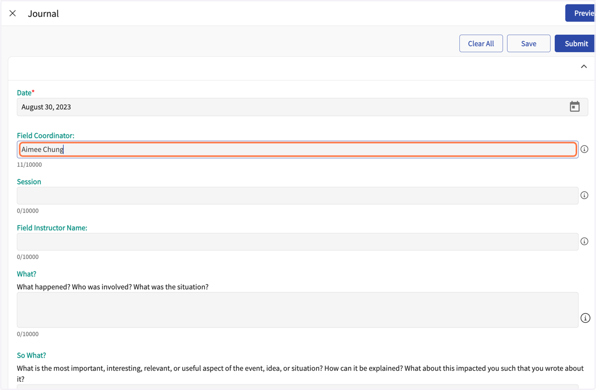 Type the name of your Field Coordinator (i.e. Aimee, Wendy, or Robin).