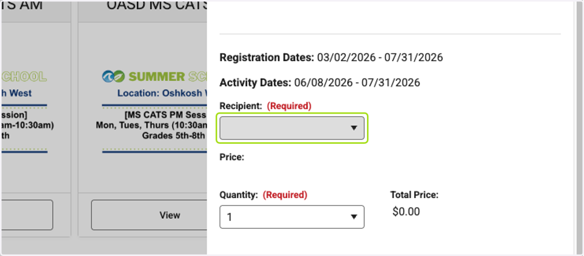 Click on Recipient: (Required)