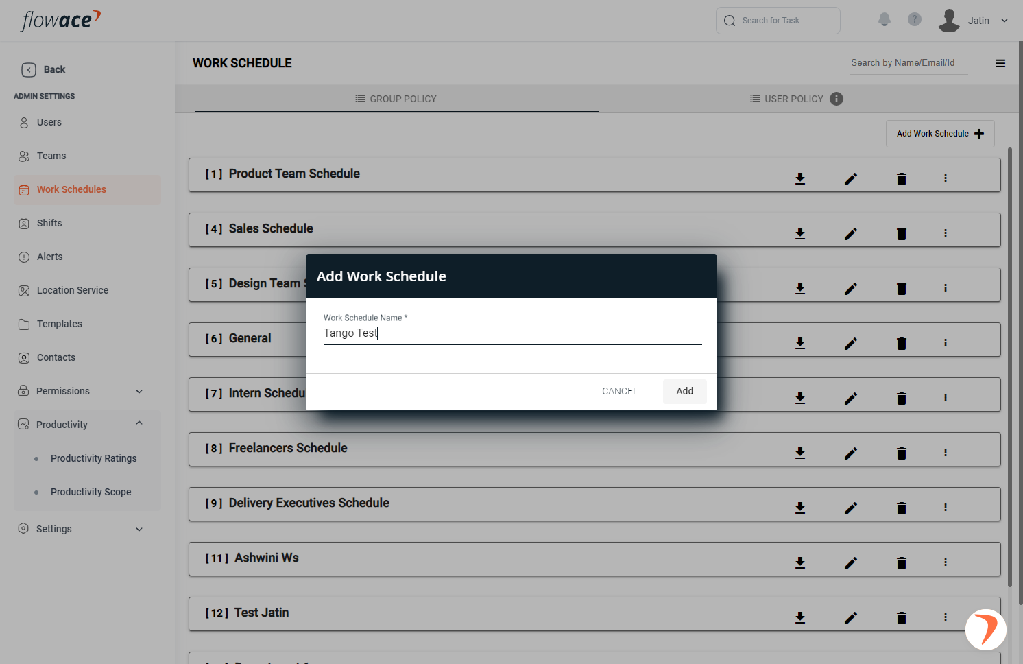 Type Work Schedule Name