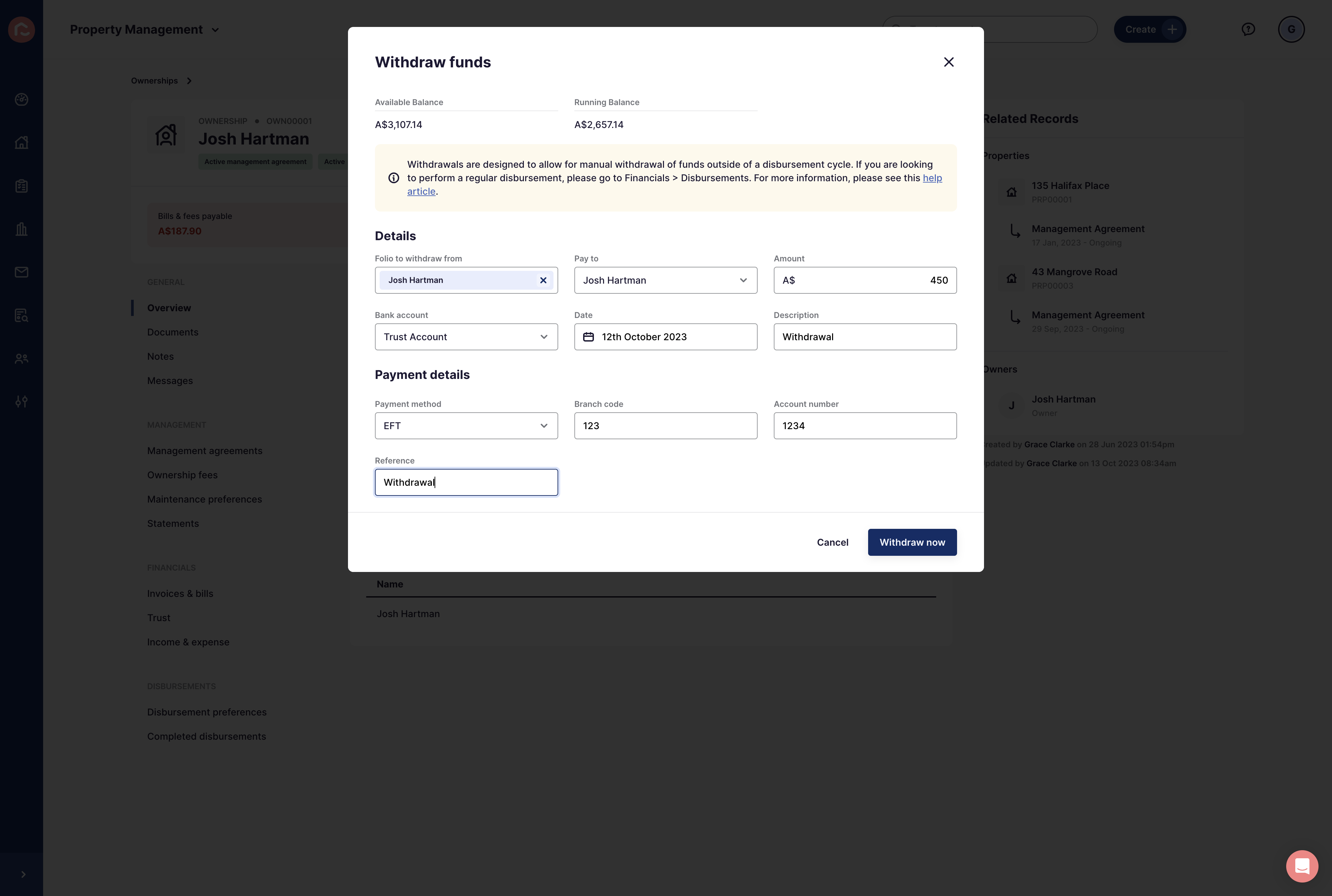 Enter a Withdrawal Reference