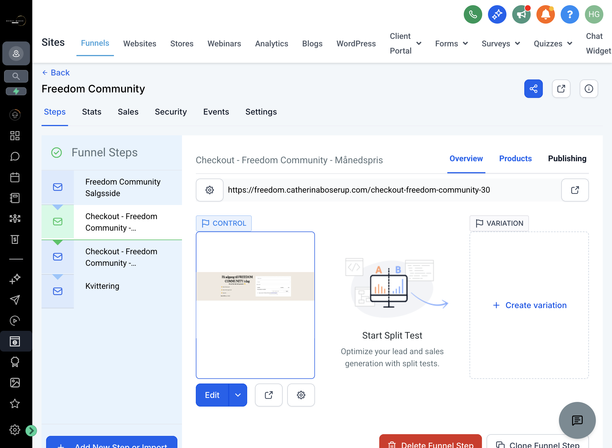 Gå til dit checkout-step og klik på fanen "Products"