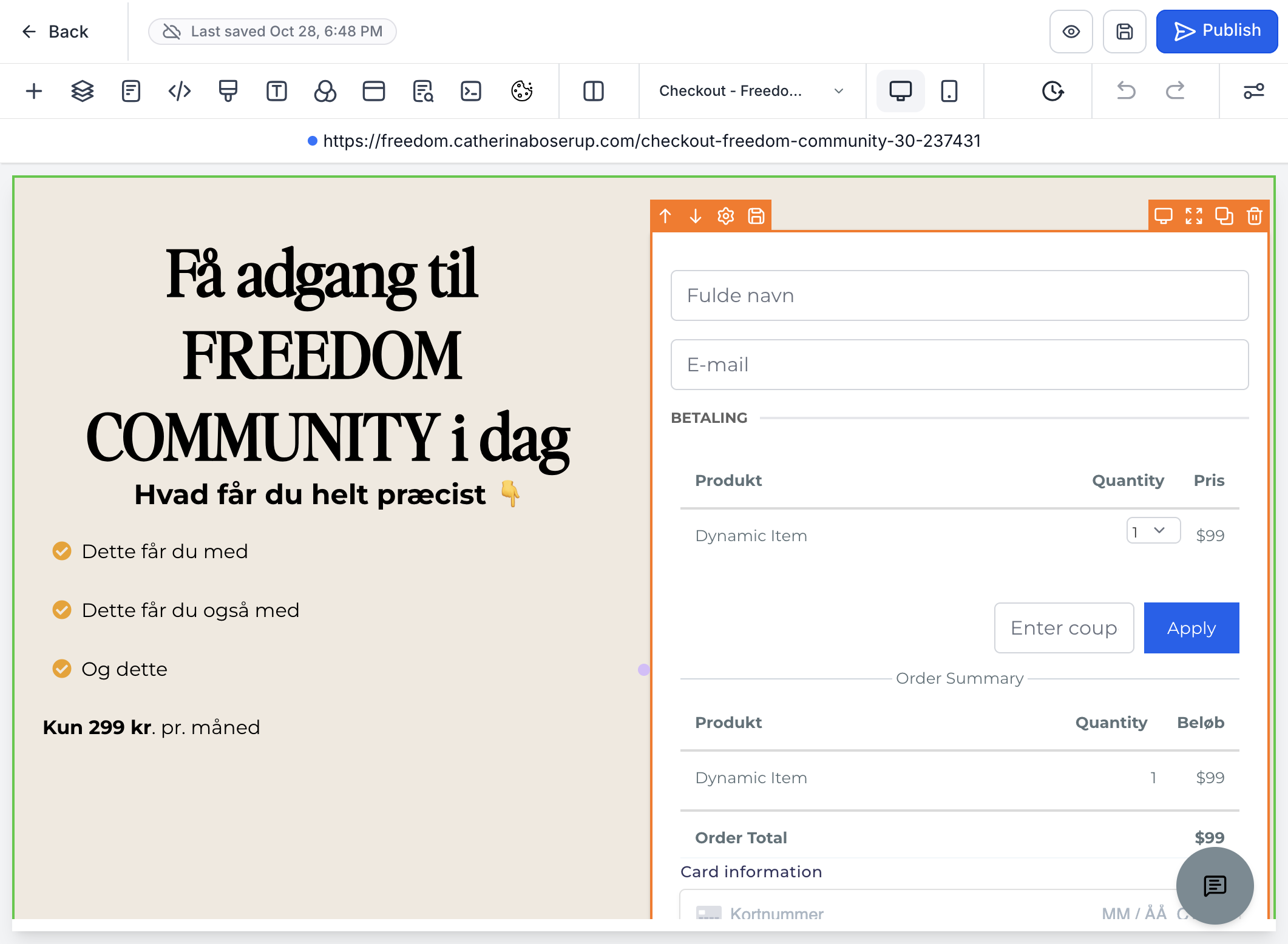 Husk at indstille hvilket step betalingsformularen skal gå til efter