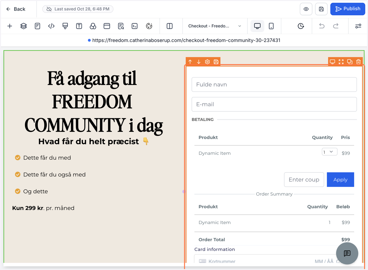 Husk at indstille hvilket step betalingsformularen skal gå til efter