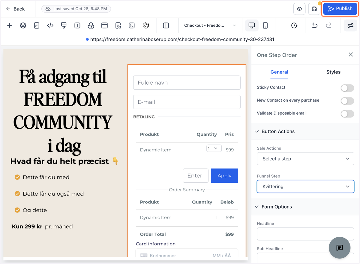 Klik på Publish