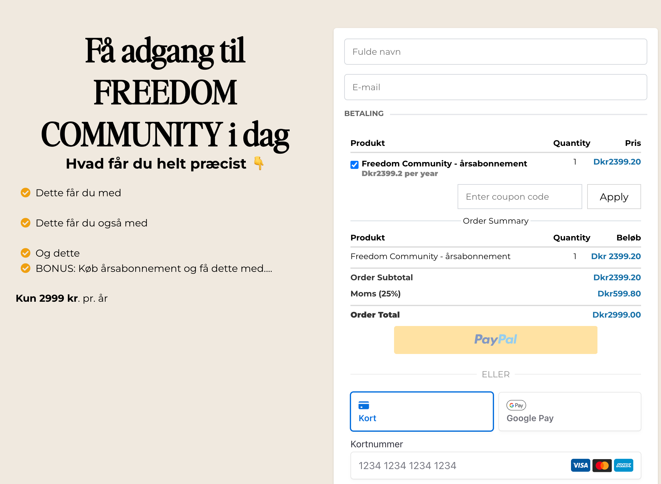 Og betalingsvinduet ligner det forrige, blot her med årsabonnementet