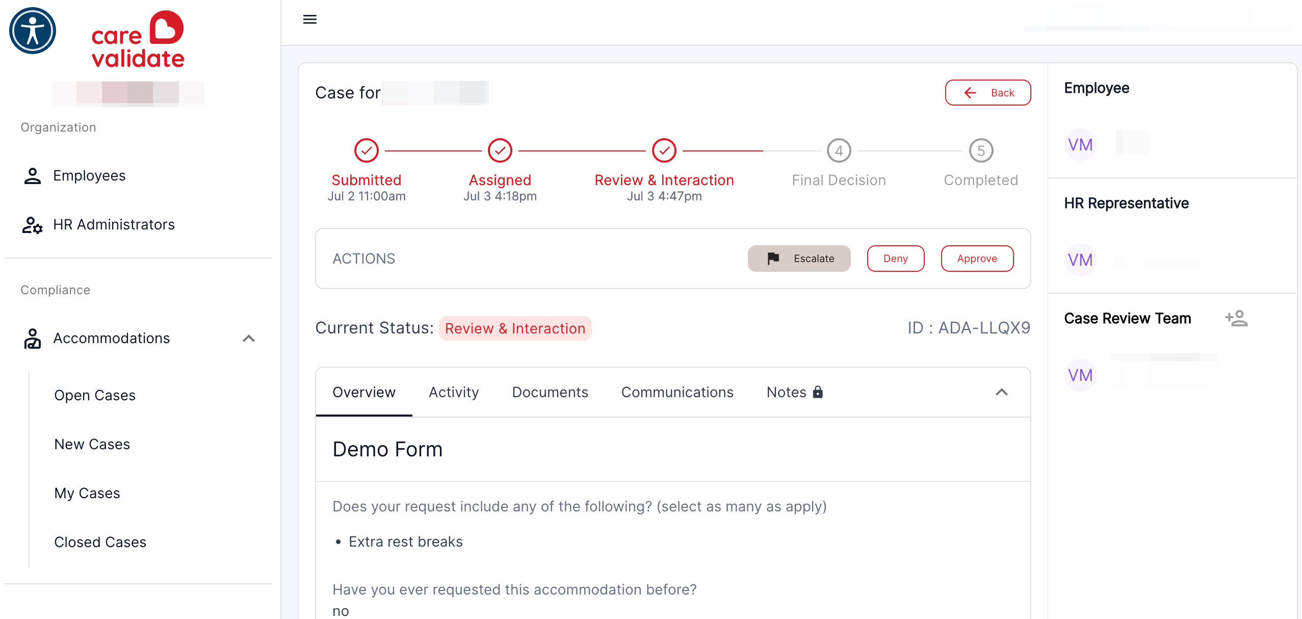 On the Actions bar, you will see buttons to Deny or Approve