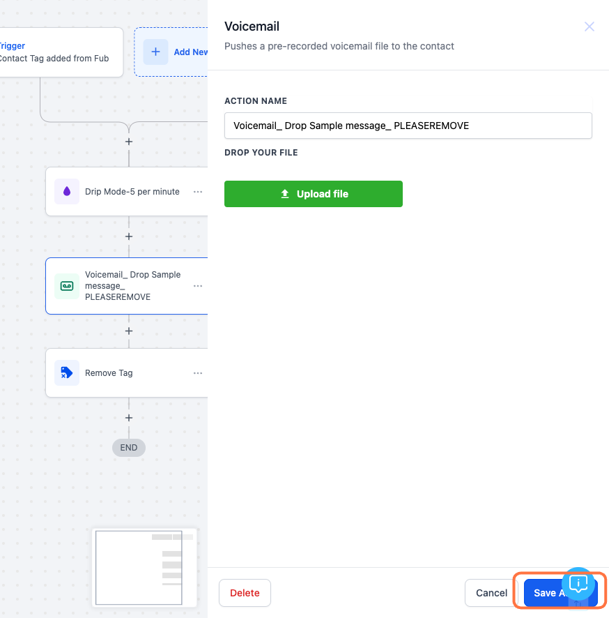 Now you can upload your prerecorded voicedrop and save