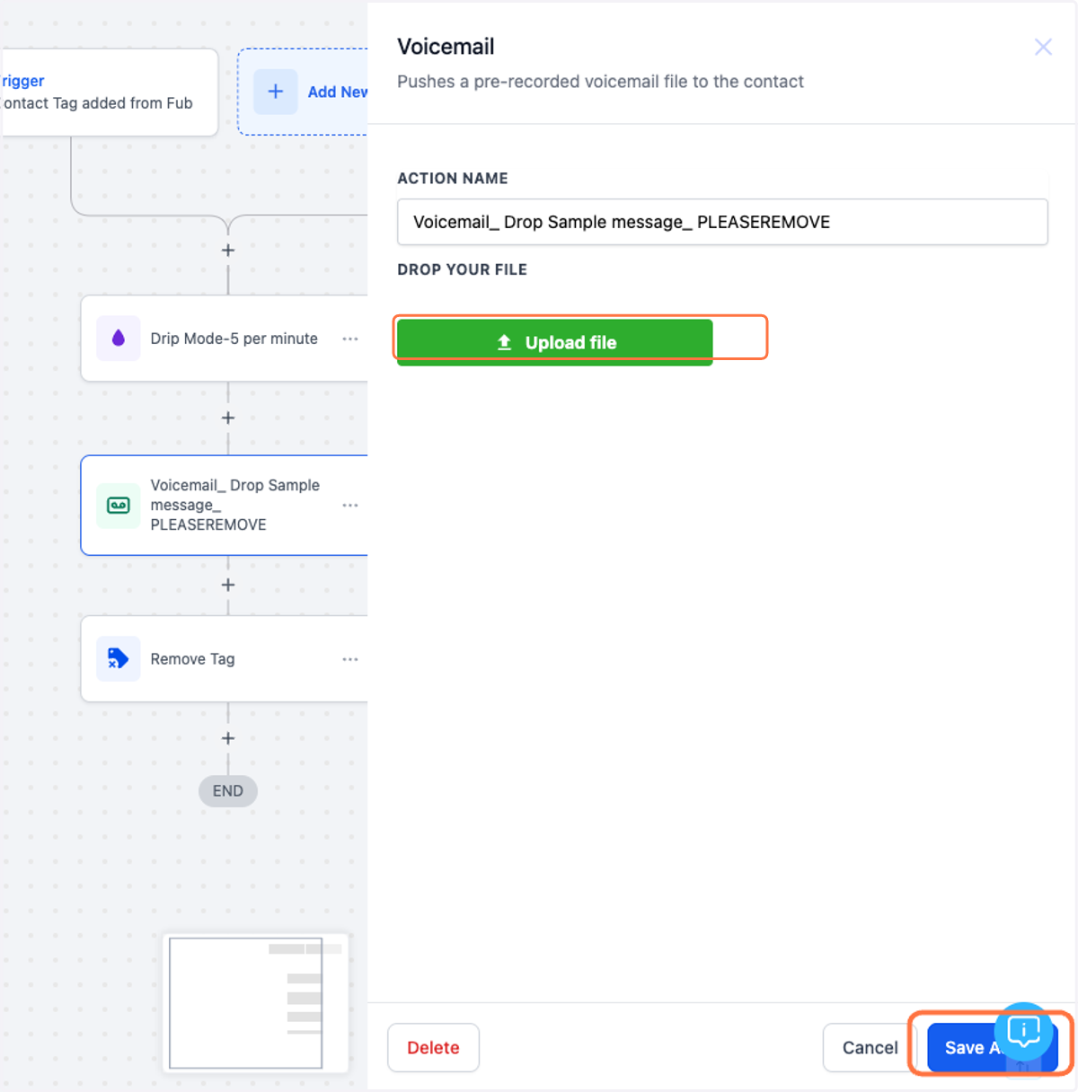 Now you can upload your prerecorded voicedrop and save