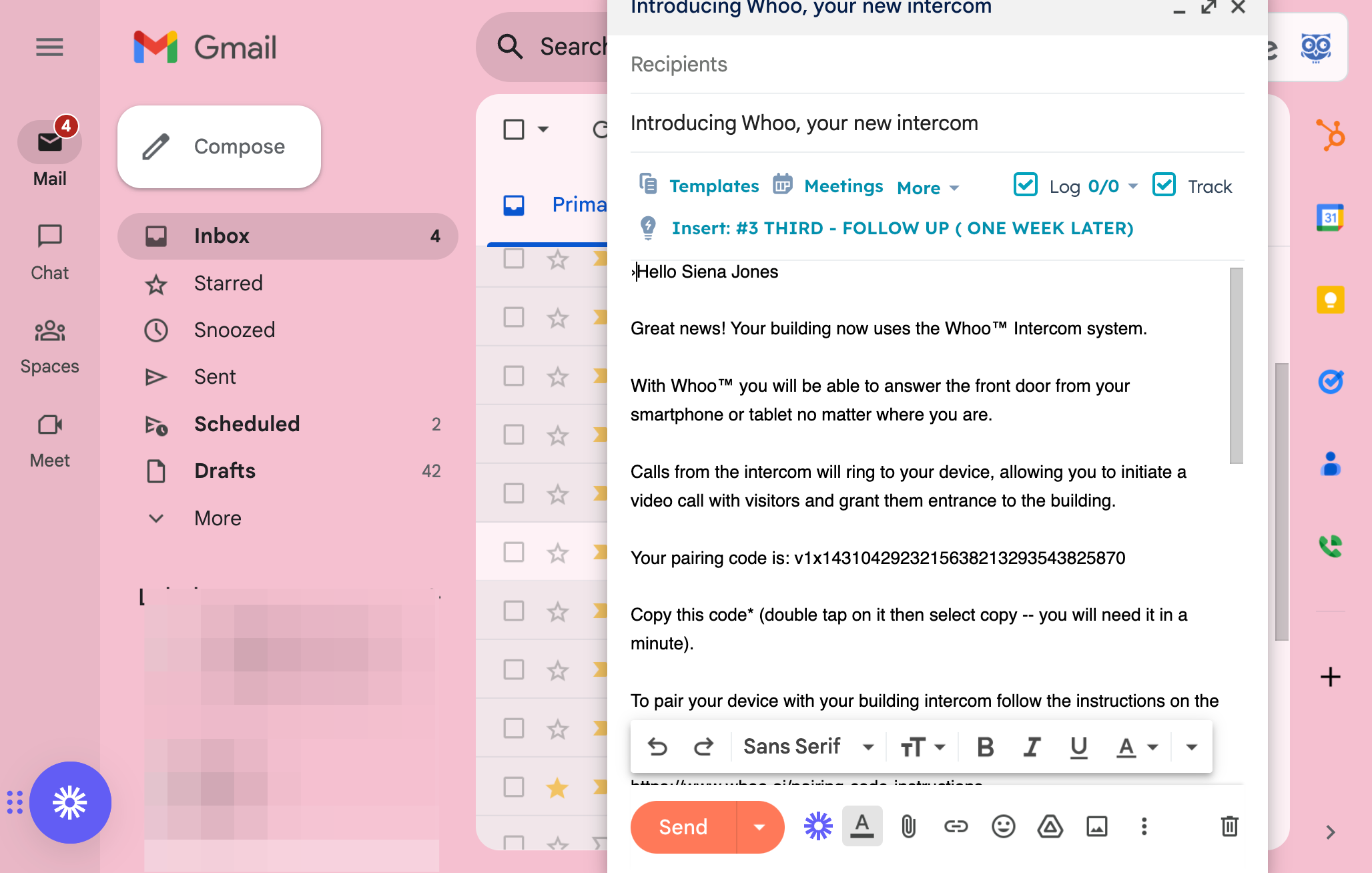 This action will open your email and automatically populate an email with all the information the tenant needs to pair their phone to the intercom system.