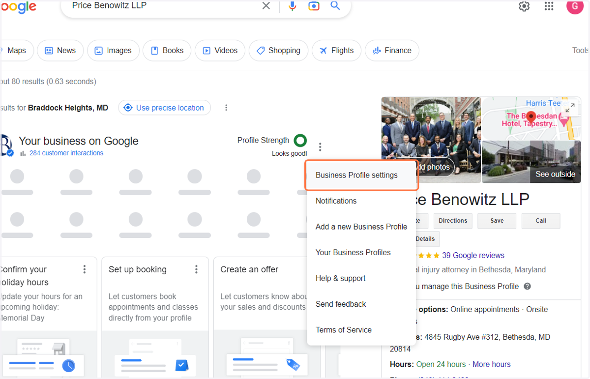 Click on Business Profile settings