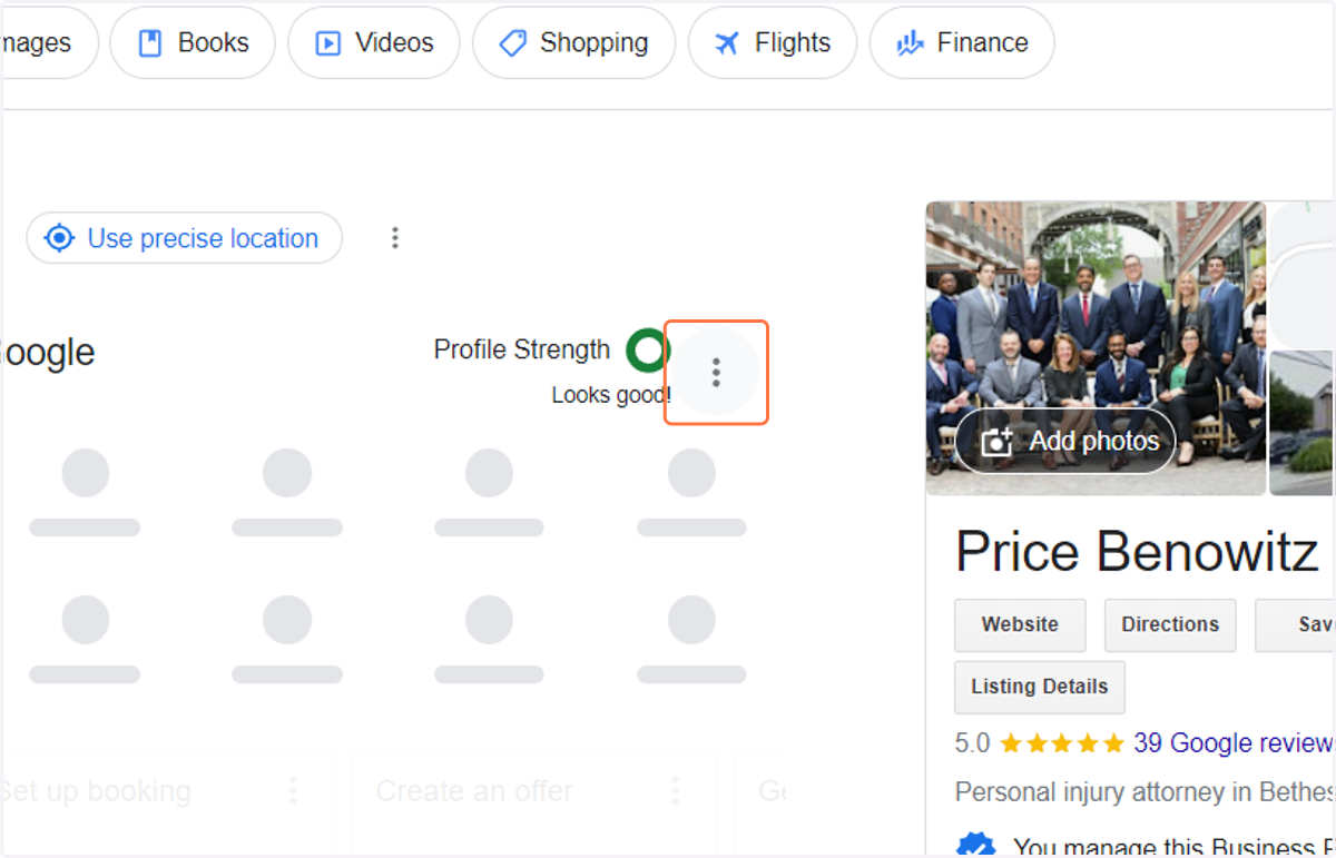 Click on See Business Profile settings and support