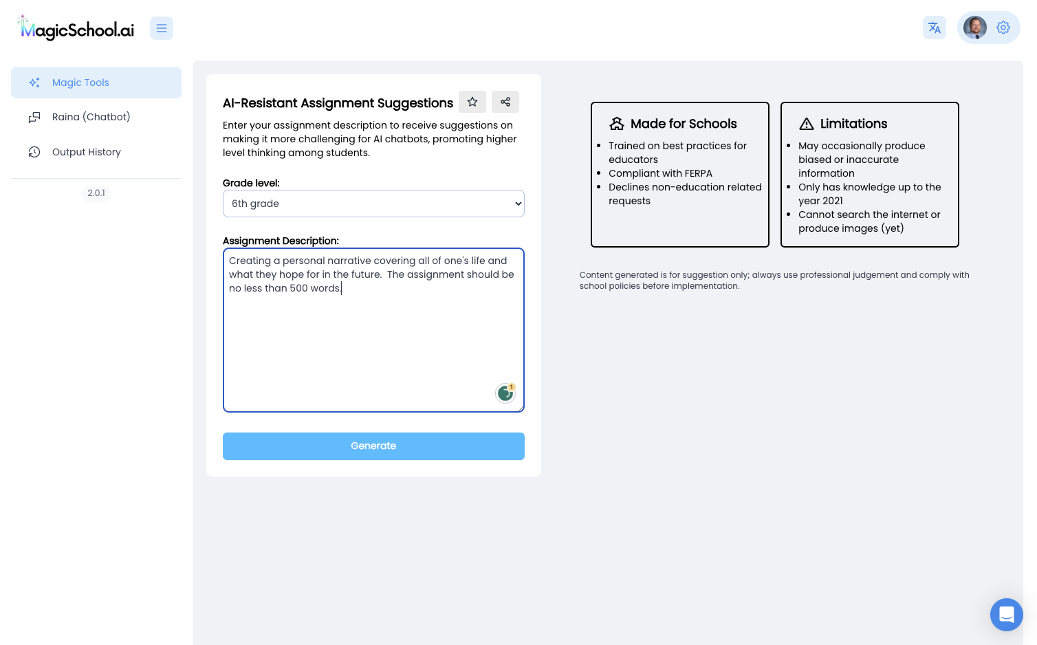 Click on Generate