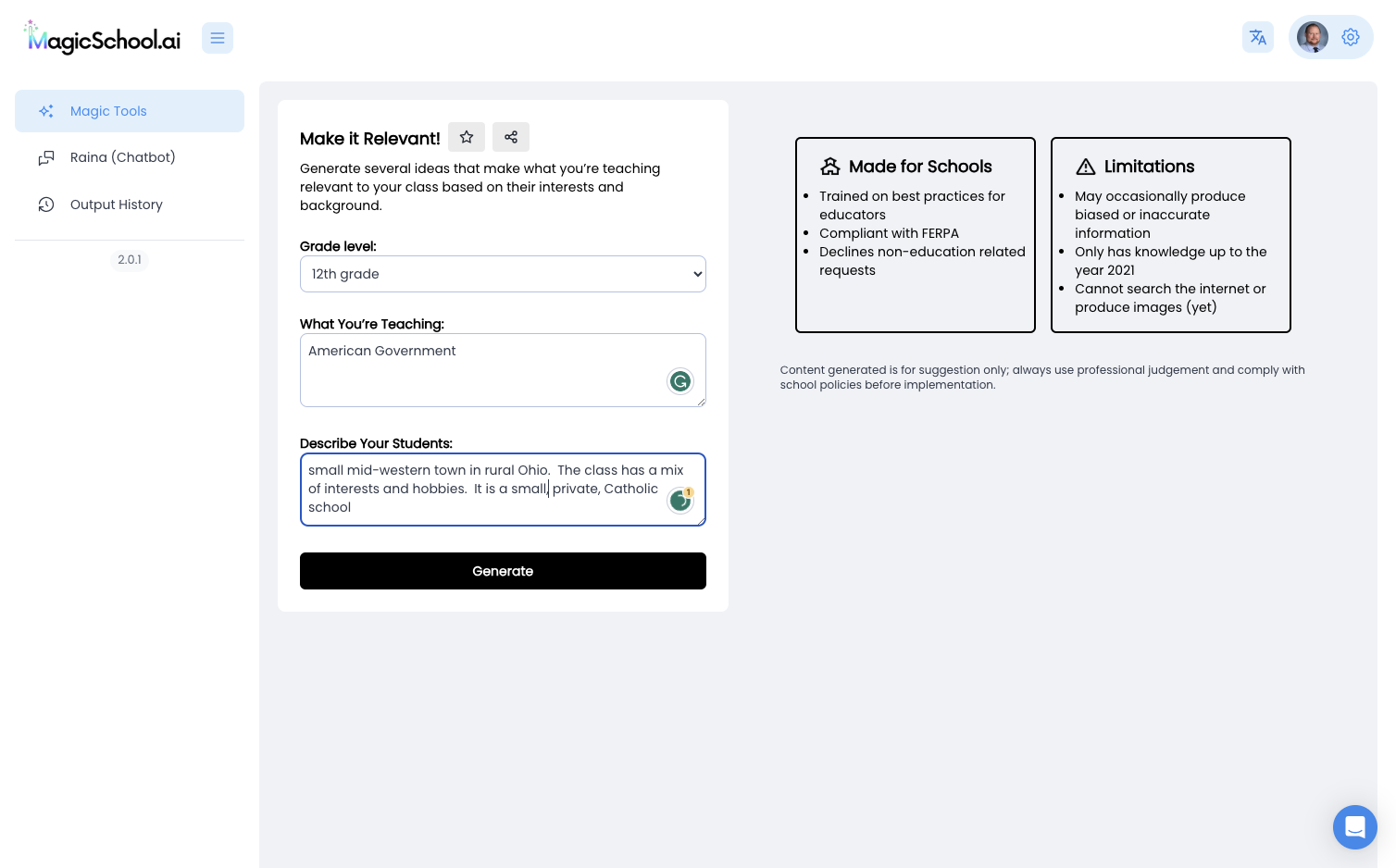 Type in information about the personalities of your students