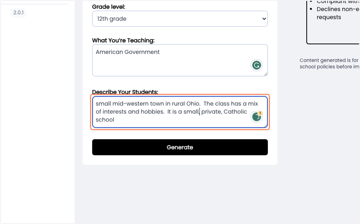 Type in information about the personalities of your students