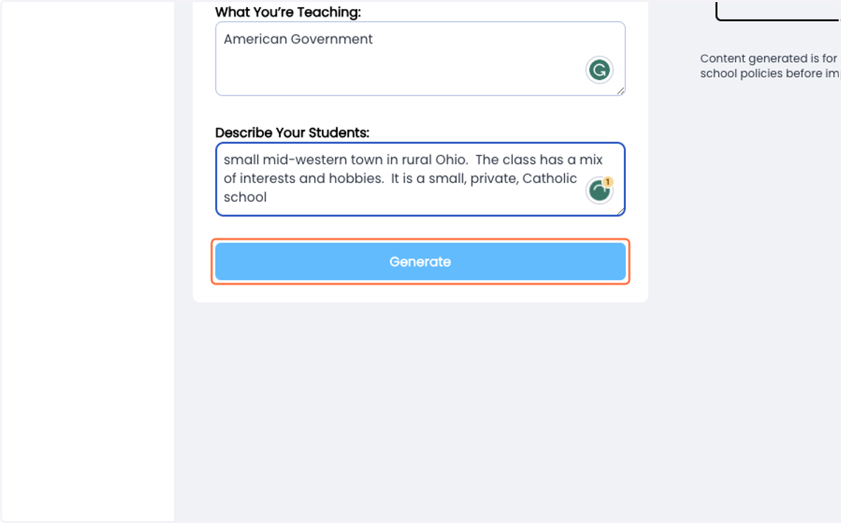 Click on Generate