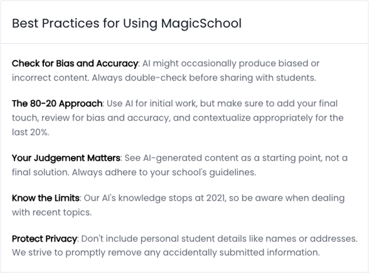 Always check out the generated resource before sharing it with students, parents, or others!