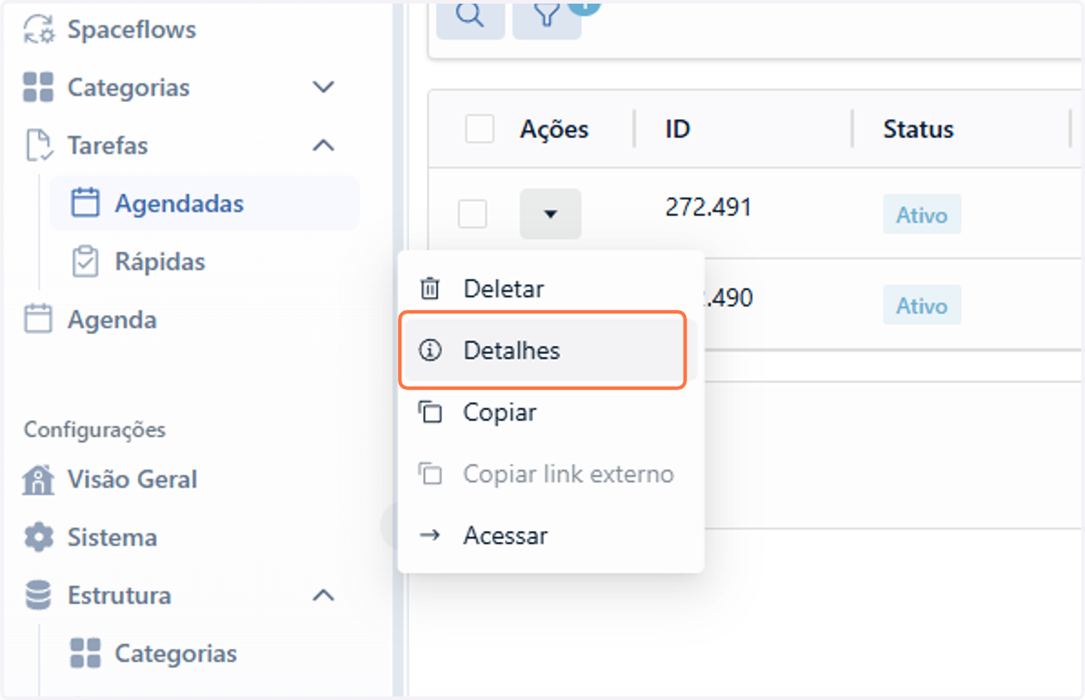 Selecione a opção Detalhes