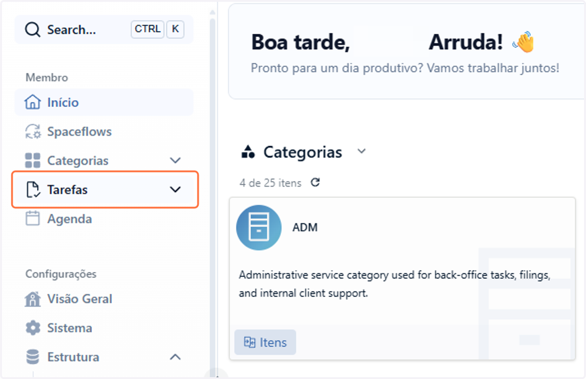 As tarefas geradas pelo Flow agora contam com um botão de Acessar Item. Para utilizar essa nova função, expanda o menu Tarefas