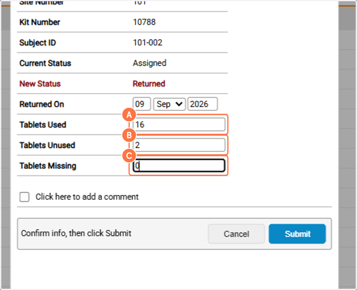 A. Type quantity of Used B. Type quantity of Unused C. Type quantity of Missing