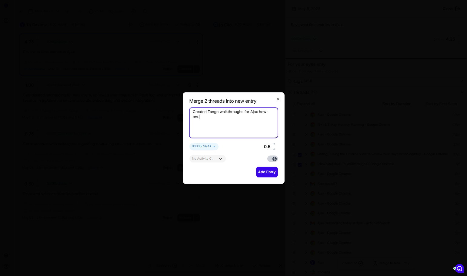 Type in a narrative for the new entry