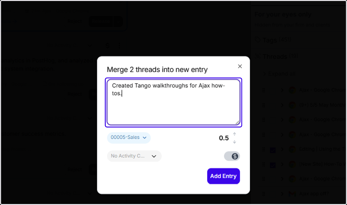 Type in a narrative for the new entry