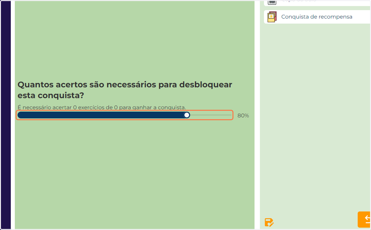 Defina o percentual de acertos necessários para ganhar o distintivo na sua aula