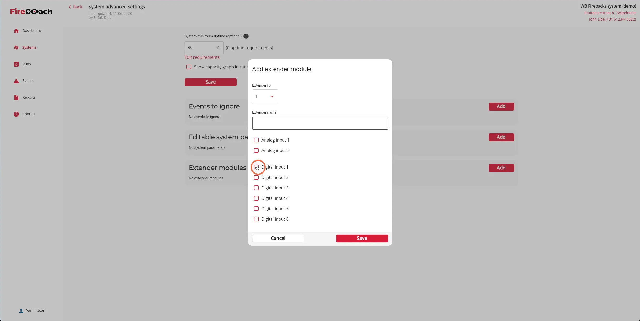 Select the type of extender by selecting the checkbox