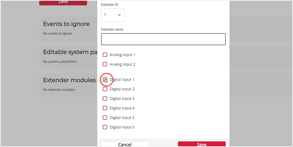 Select the type of extender by selecting the checkbox