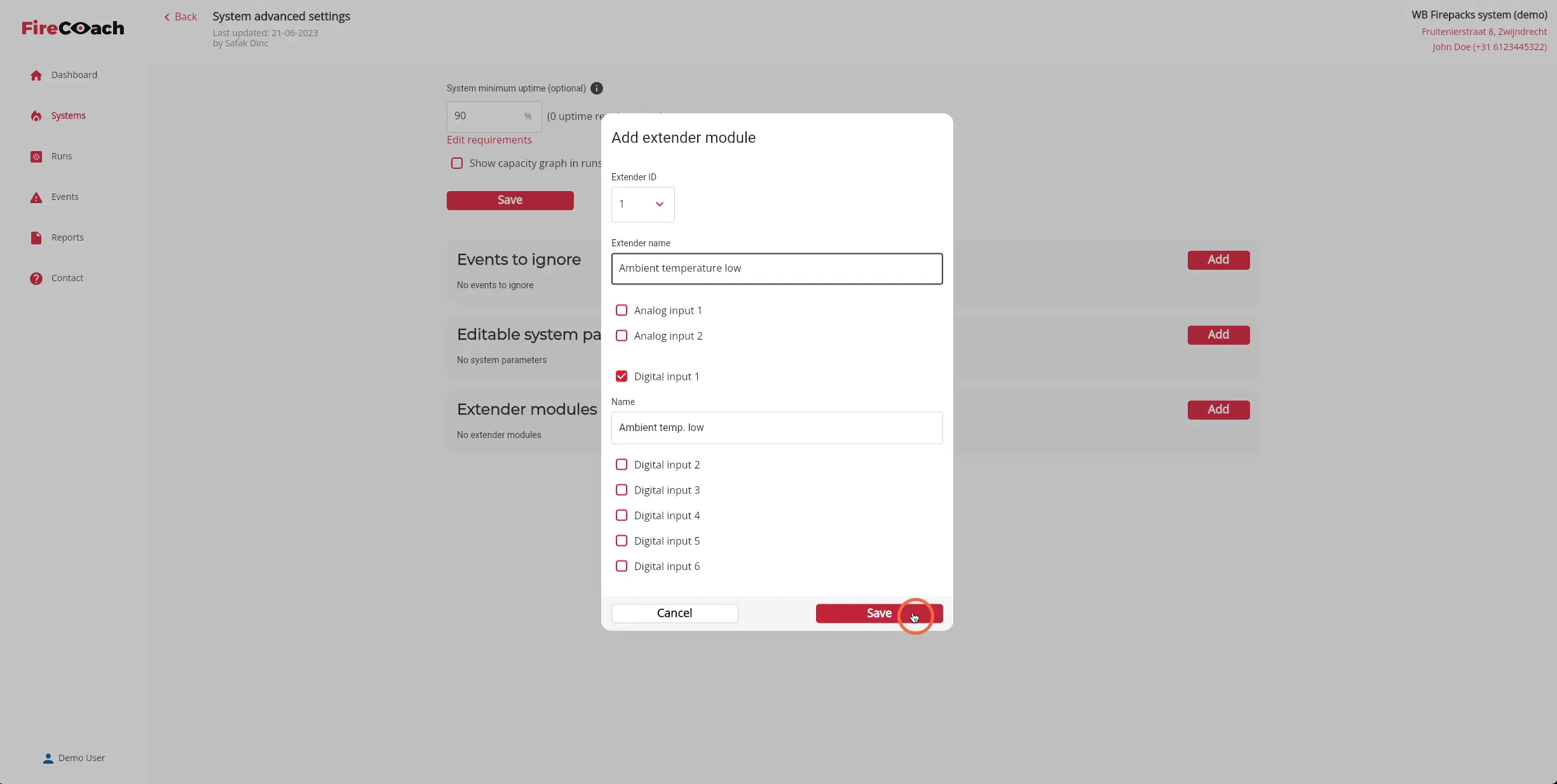 Click 'Save' to add the extender module to the Firepack