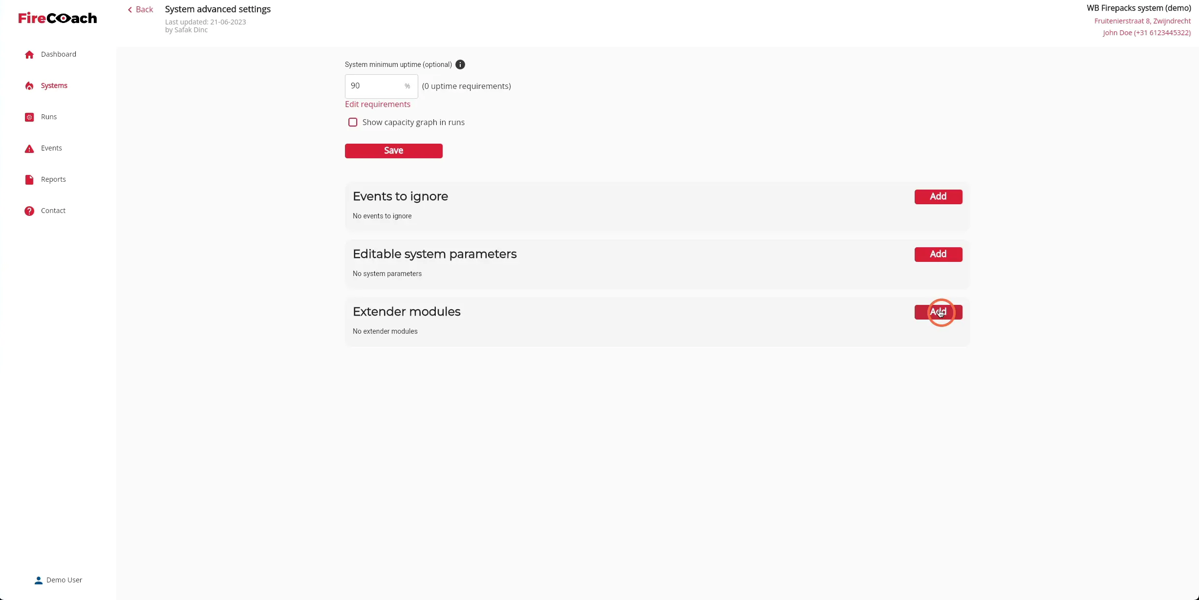 Click 'Add' in the Extender modules component