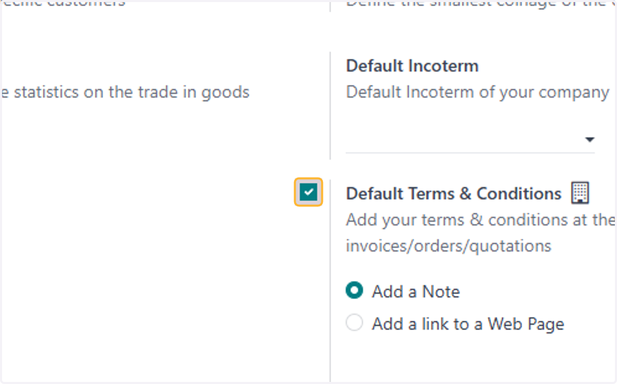 Check Default Terms & Conditions