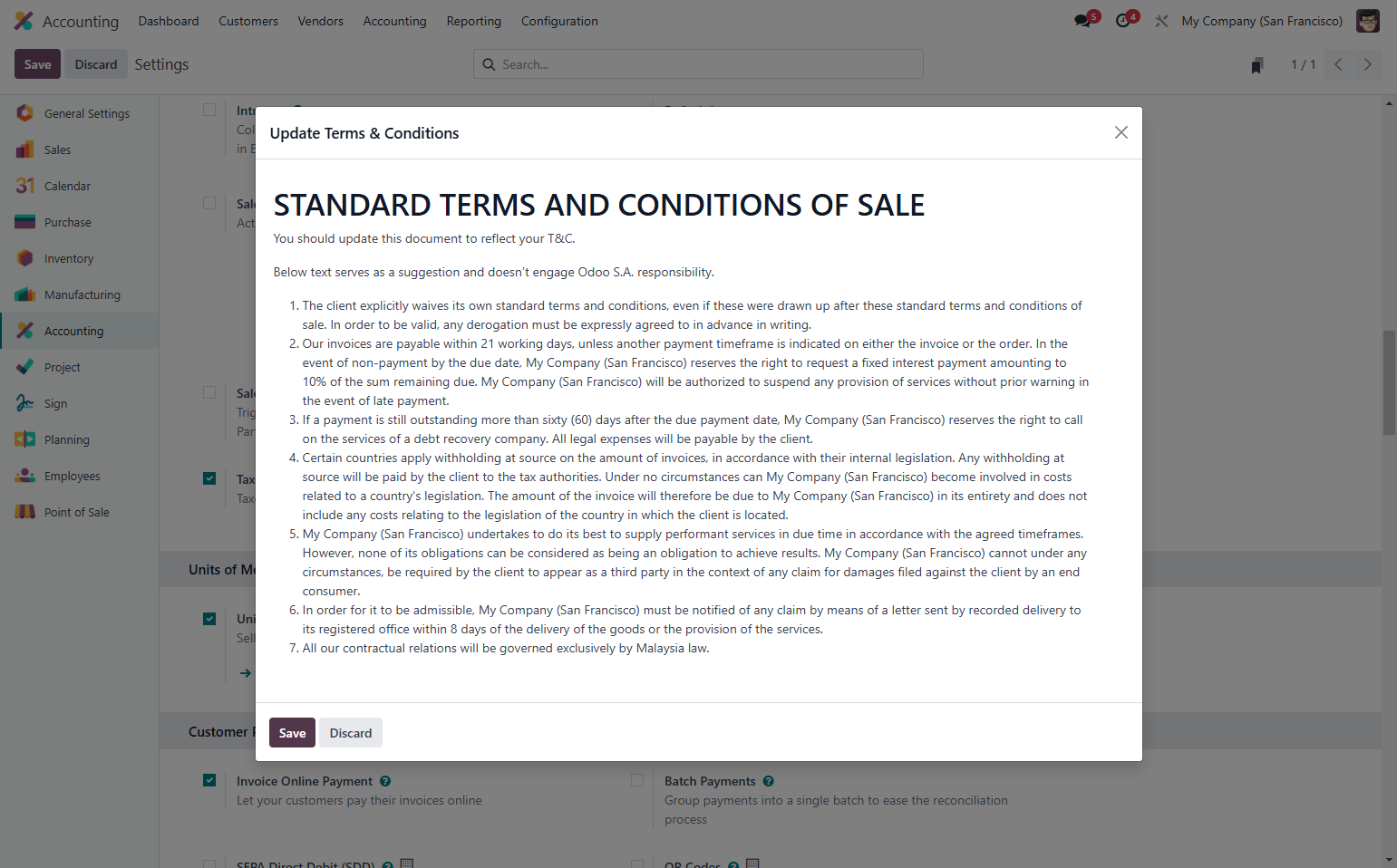 Standard T&C has been provided & its fully editable .Click on Update Terms & Conditions…