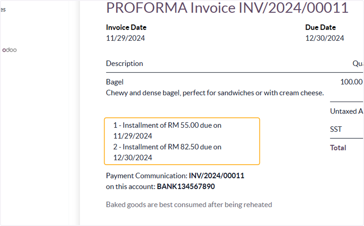 Click on 1 - Installment of RM 55.00 due on 11/29/2024…