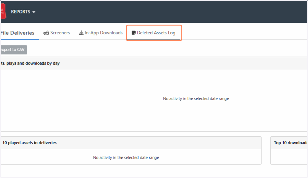 Here you can track information such as filename, project, upload date, deletion date and have a record of the user who deleted the asset. A CSV file is also available for you to export, simply click the “Export to CSV” button on the same log page