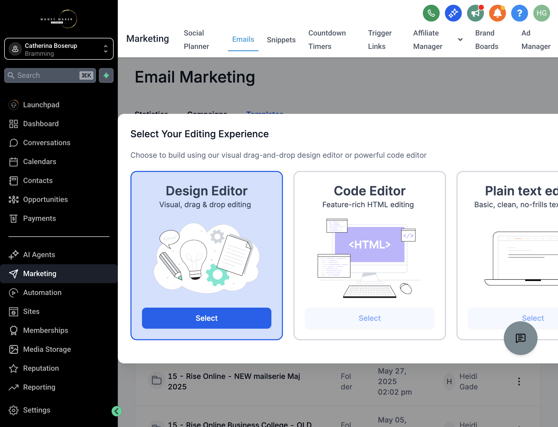 Vælg "Design Editor"