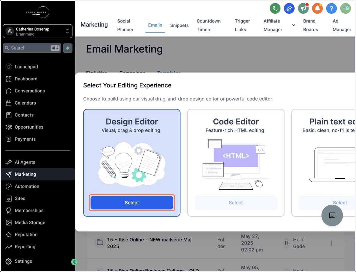 Vælg "Design Editor"