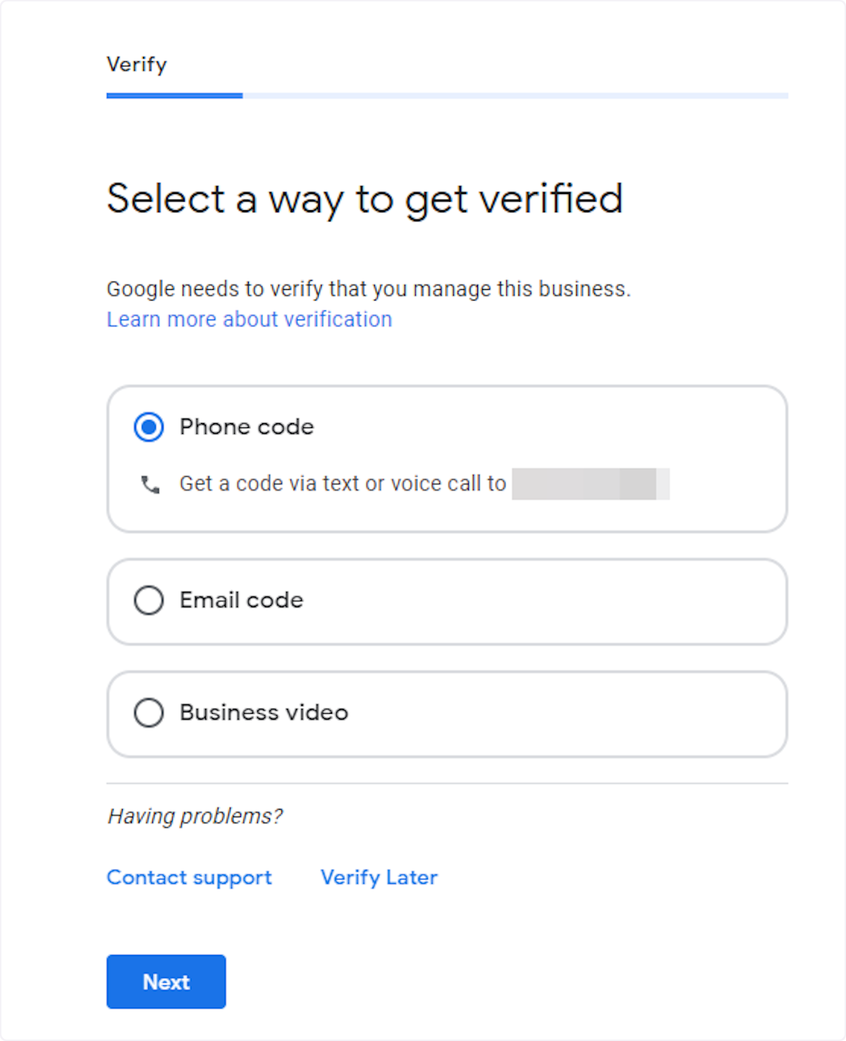 After entering your mailing address, you will select a way to get verified. 