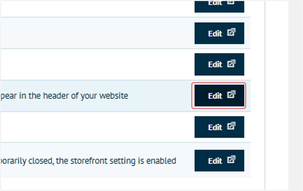 Click on Edit next to the Header entry