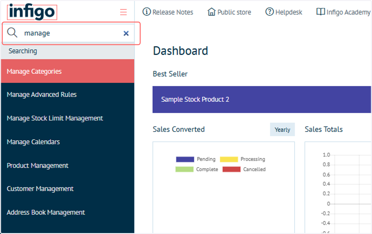 Type "manage" in the search menu