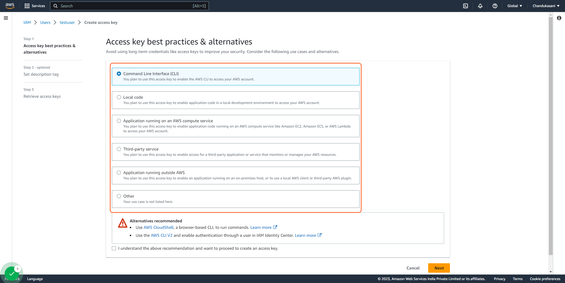 Select "CLI"