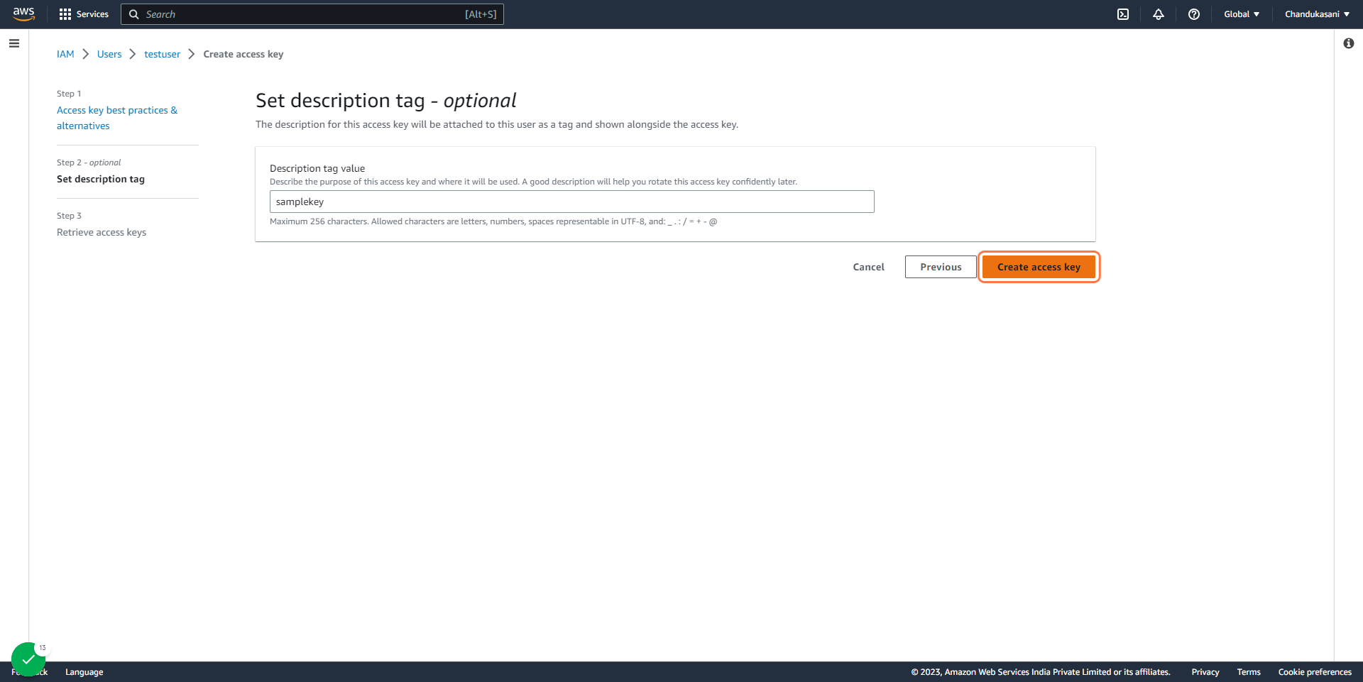 Click on Create access key