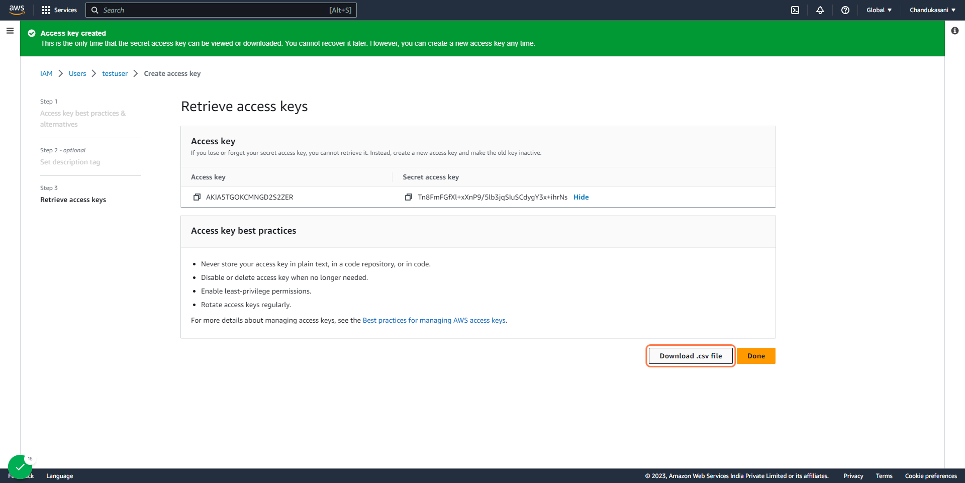 Click on Download .csv file