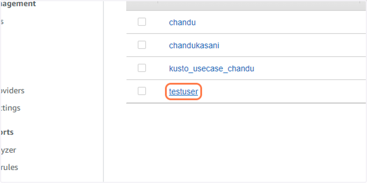 Click on testuser