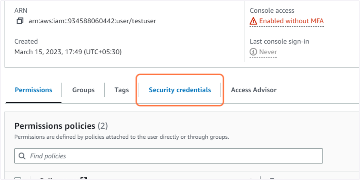 Click on Security credentials
