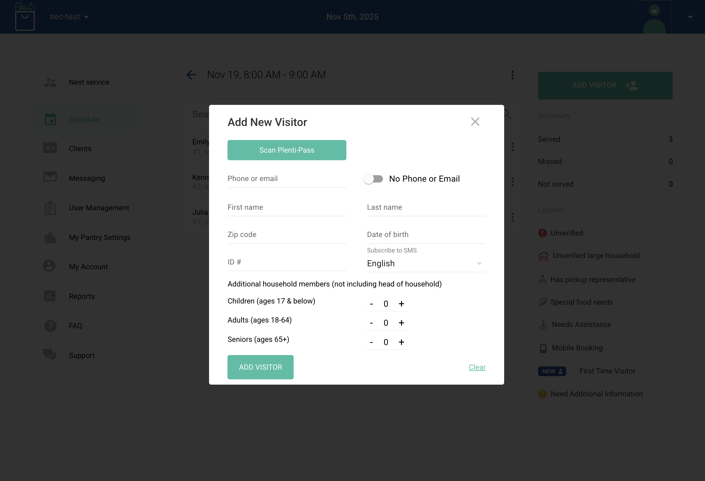 After you click "Add Visitor" the fields will clear so that you can check in the next visitor.